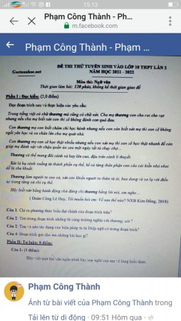 Đề Thi thử vào lớp 10 năm học 2021- 2022